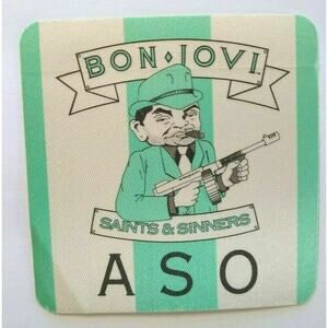 Bon Jovi Backstage Pass Gangster With Gun Original 1989 Rock Concert ASO Aqua